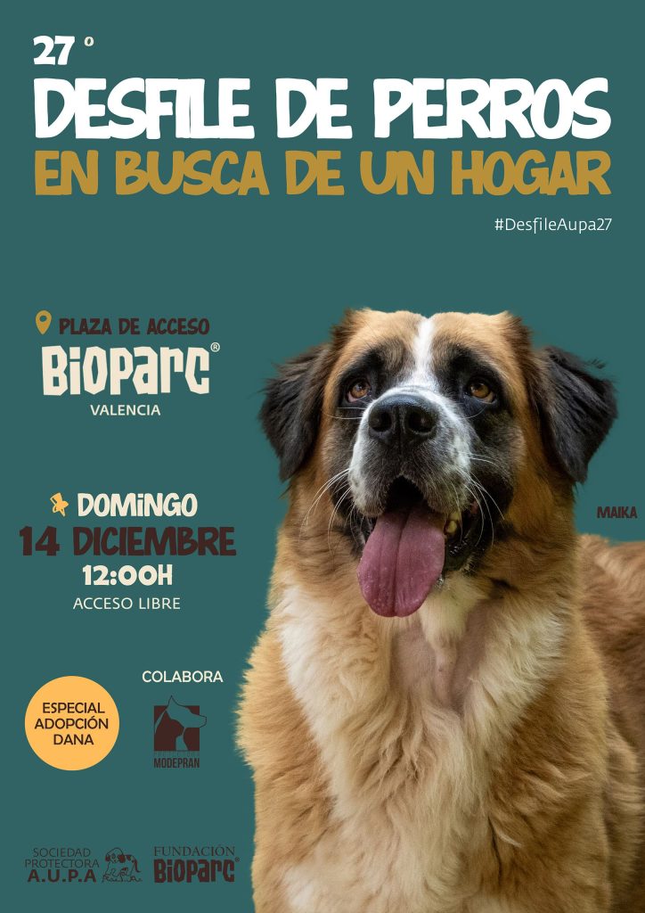 Cartel 27 desfile AUPA y Fundación BIOPARC para fomentar las adopciones de perros